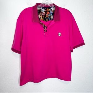Robert Graham Women XL Shirt Top Pink Short Sleeve Polo Embroidered Skull Art